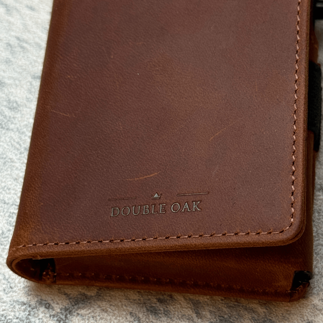 Minimalist wallet close up of the leather