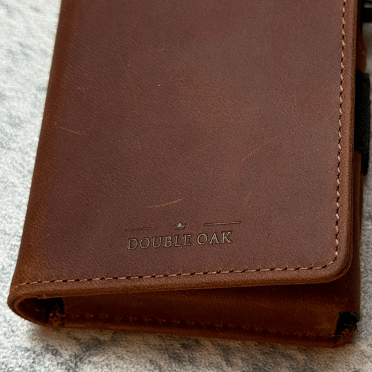 Minimalist wallet close up of the leather