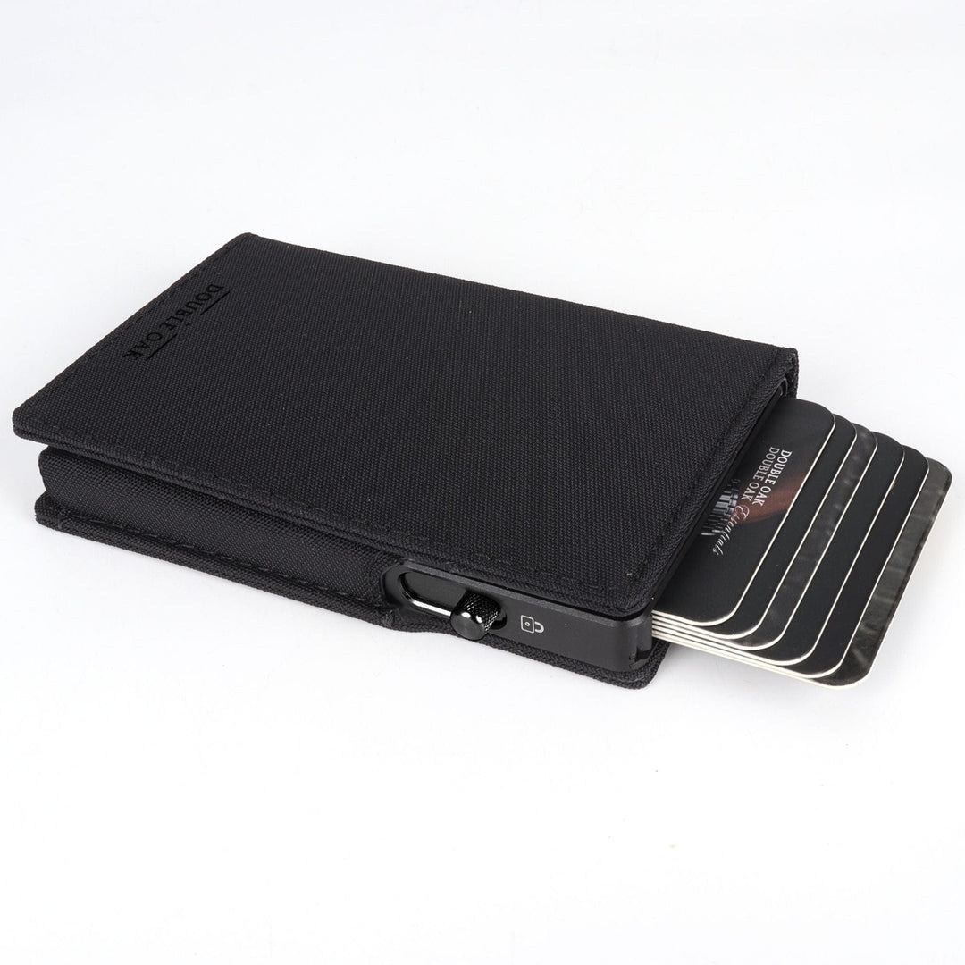 Esenciales de roble doble | Cartera minimalista de cuero | Edición heredada | Cartera delgada con bloqueo RFID | Marrón con oro