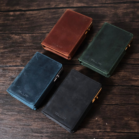 real leather pop up wallet