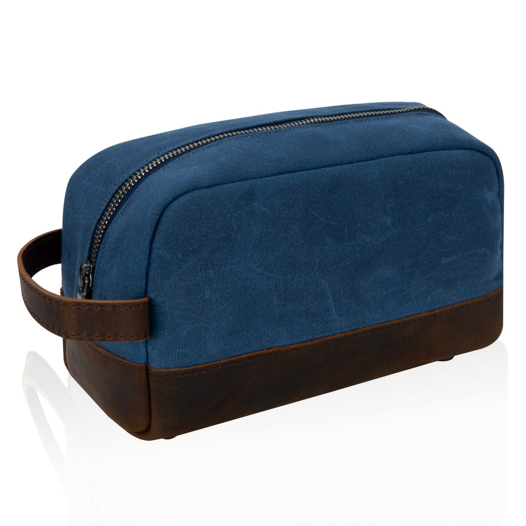 men's blue canvas travel toiletry bag WANDF for Men Large Toiletries Christmas gift MATERIAL Full Grain Leather Stackers Hanging Travel Washbag Large