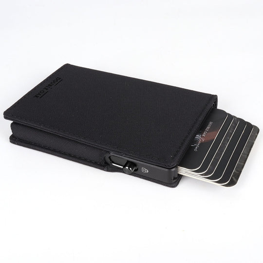 Esenciales de roble doble | Cartera minimalista de cuero | Edición heredada | Cartera delgada con bloqueo RFID | Marrón con oro