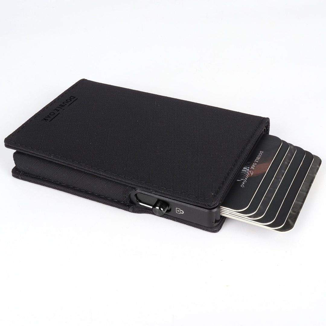 Esenciales de roble doble | Cartera minimalista de cuero | Edición heredada | Cartera delgada con bloqueo RFID | Marrón con oro